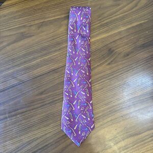 Scappino Mens Tie Patterned Music Violin Strings Red Brown Gold 100% Silk Mexico